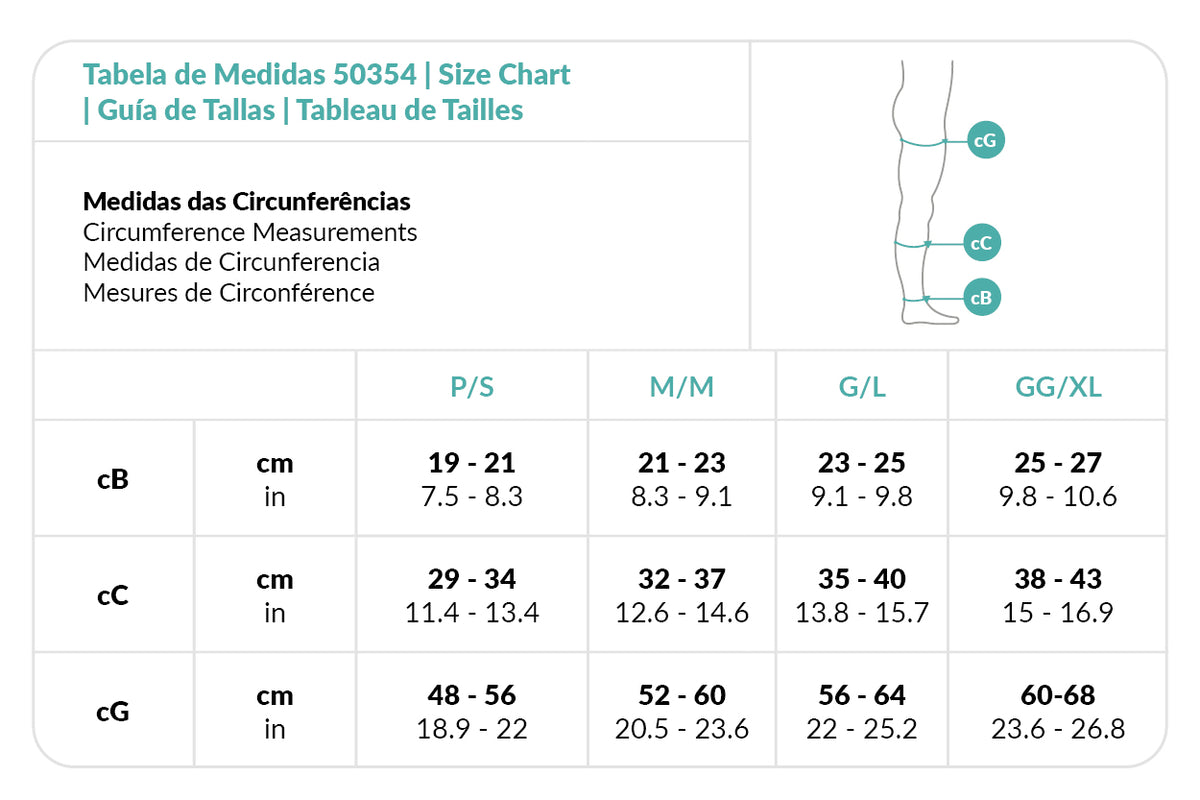 Tabela de medidas mobile do produto