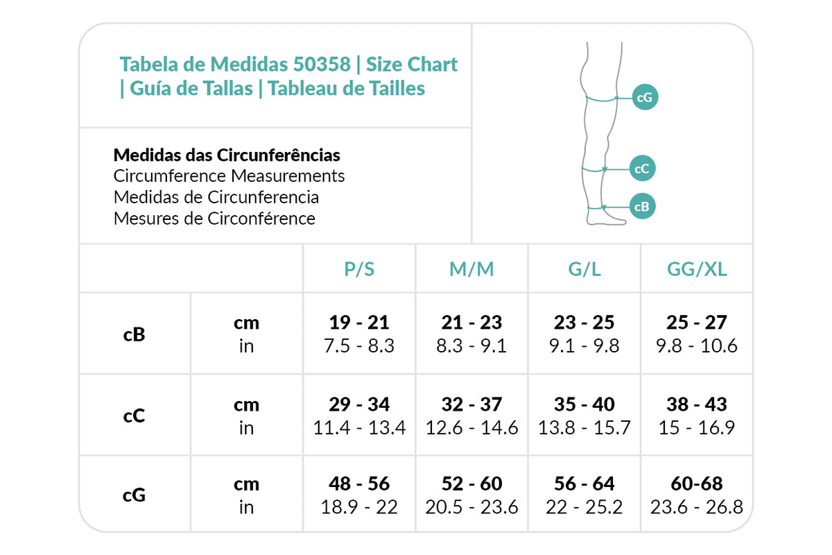 Tabela de medidas mobile do produto