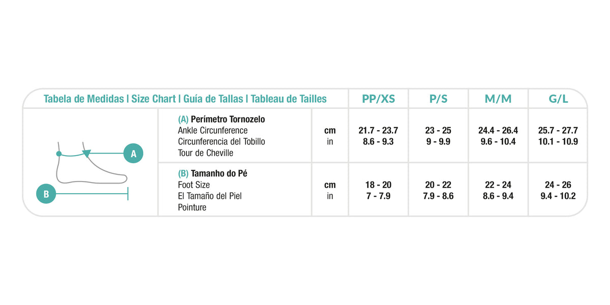 Tabela de medidas do produto